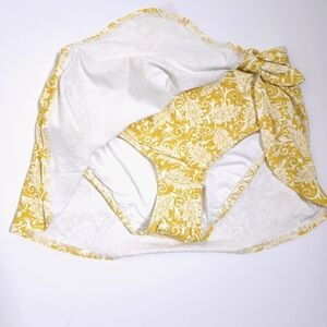 LOFT Yellow paisley beach side tie sarong swim bottoms NWT size Xs